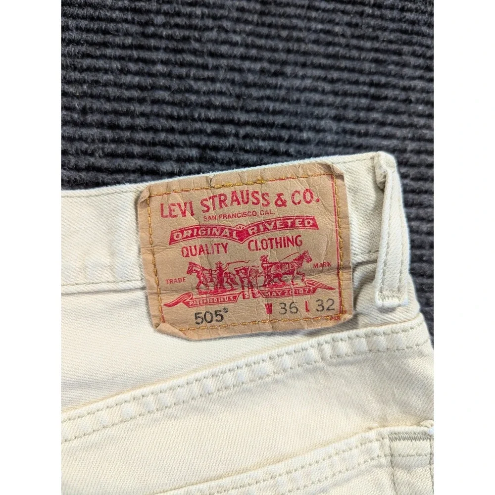 Levi's 505 Regular Fit Jeans Mens 36x32 Off White Denim Cotton Straight Leg